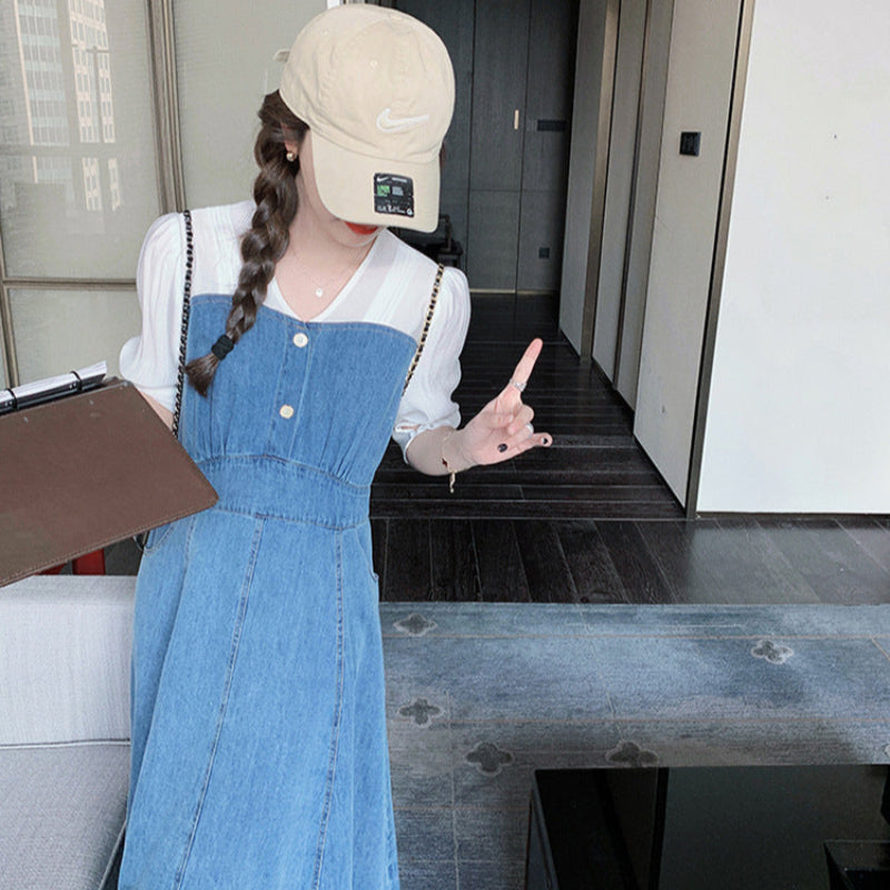 カットソードッキングデニムワンピース