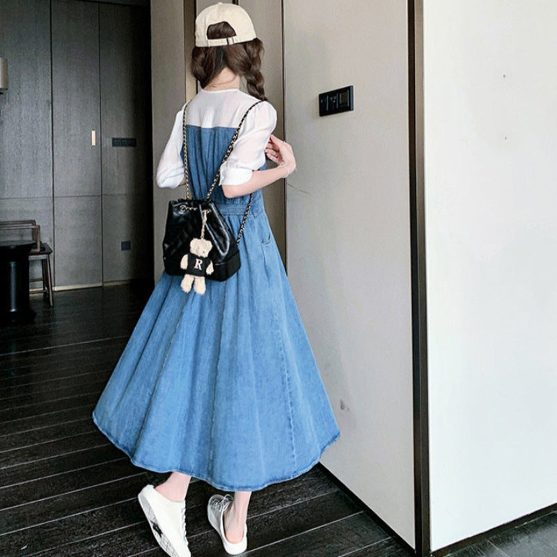 カットソードッキングデニムワンピース