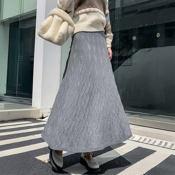 ジオメトリック柄フレアニットスカート(4colors)