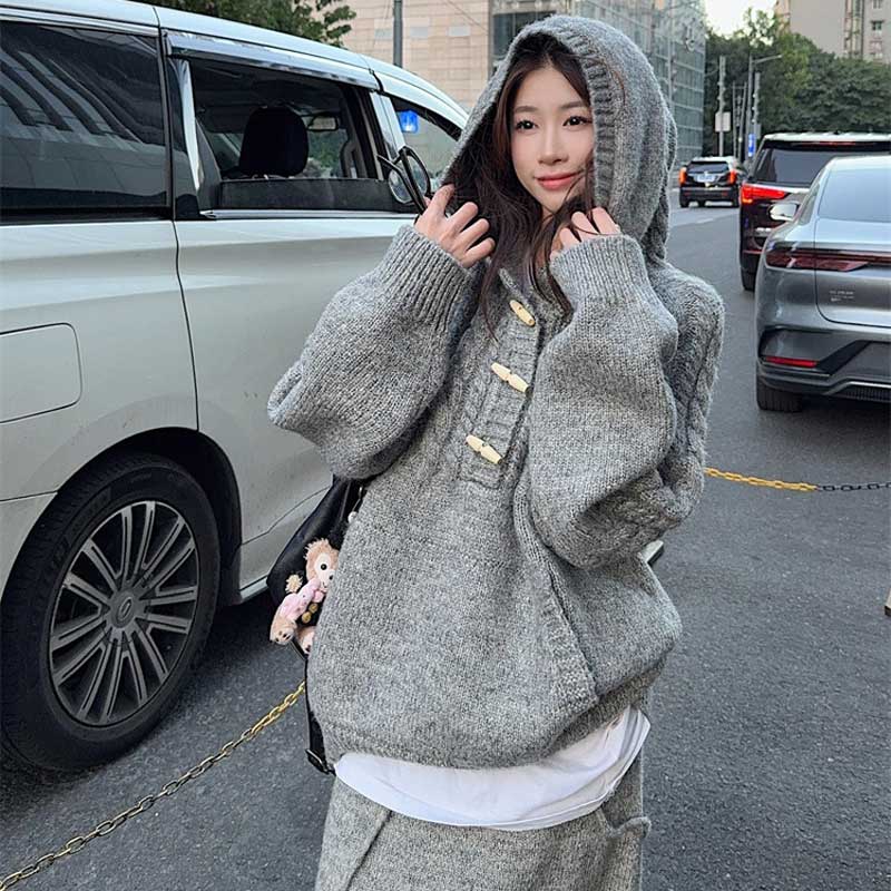 フード付きダッフルニット