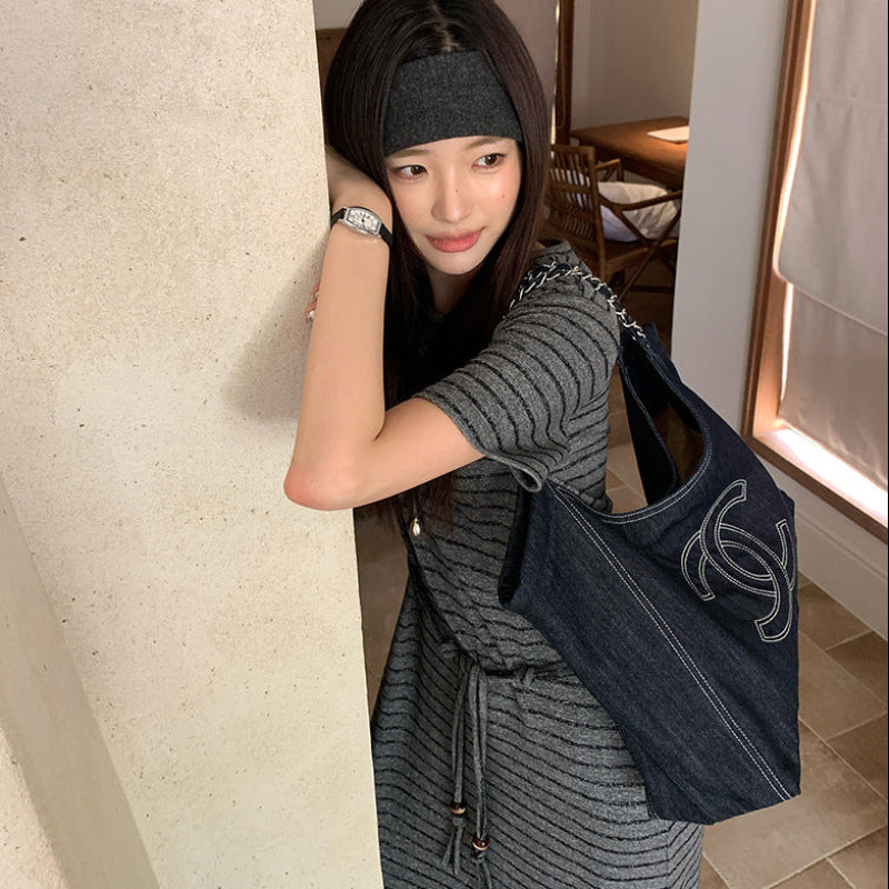 ハーフスリーブボーダーワンピース