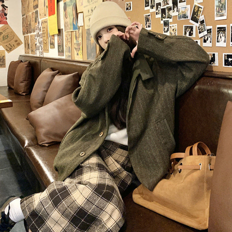 ダブルカフススタンドカラーウールジャケット