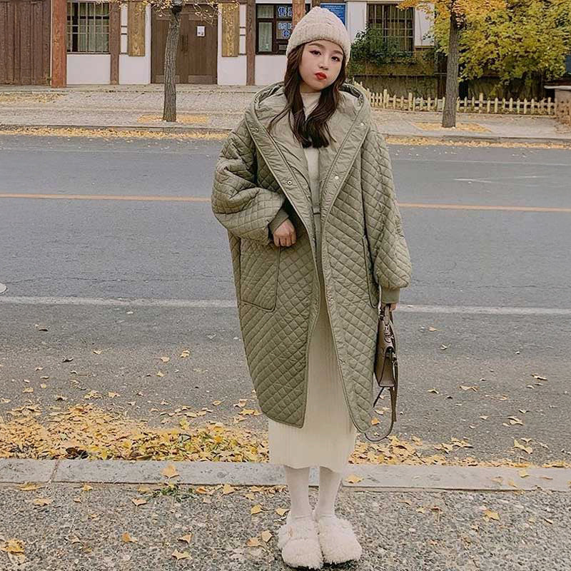 キルティングフーデットコート