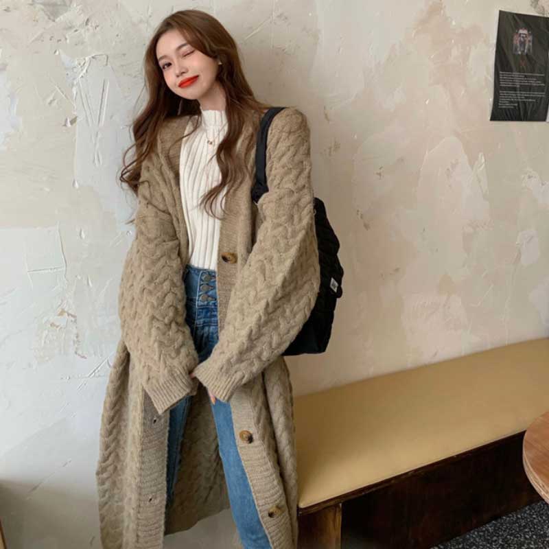 ケーブル編みロングカーディガン(3colors)