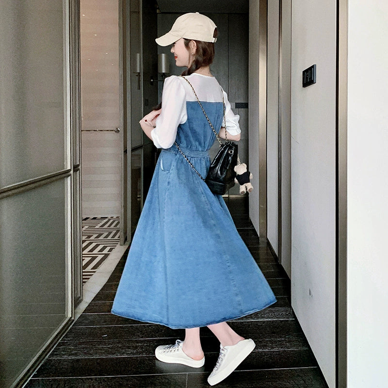 カットソードッキングデニムワンピース