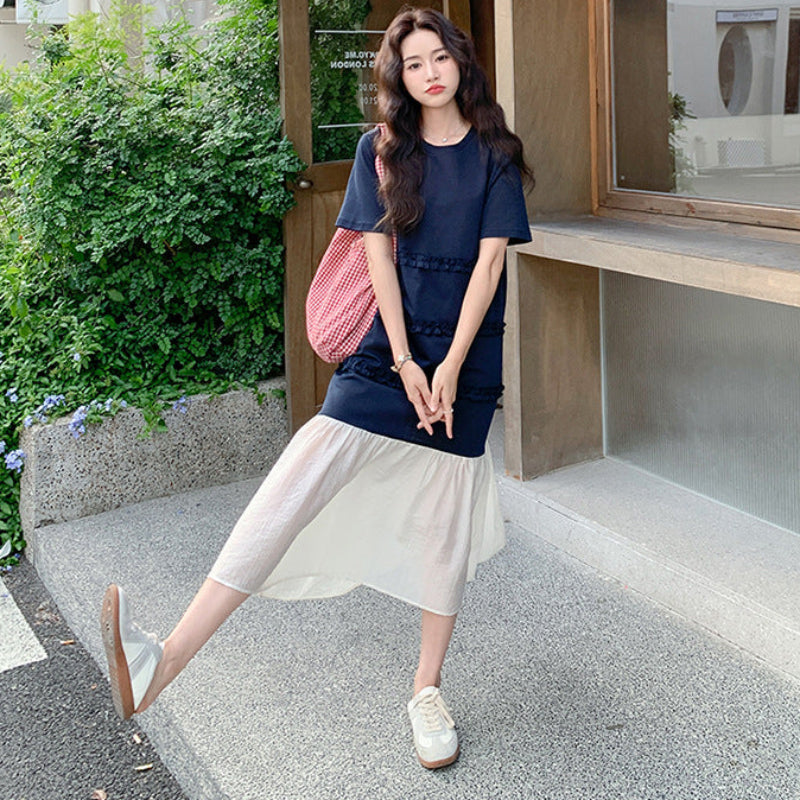 チュール切り替えフリルＴシャツワンピース