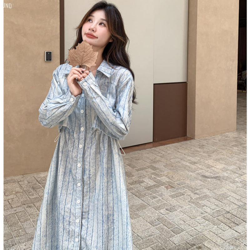 サイドドロストストライプシャツワンピース