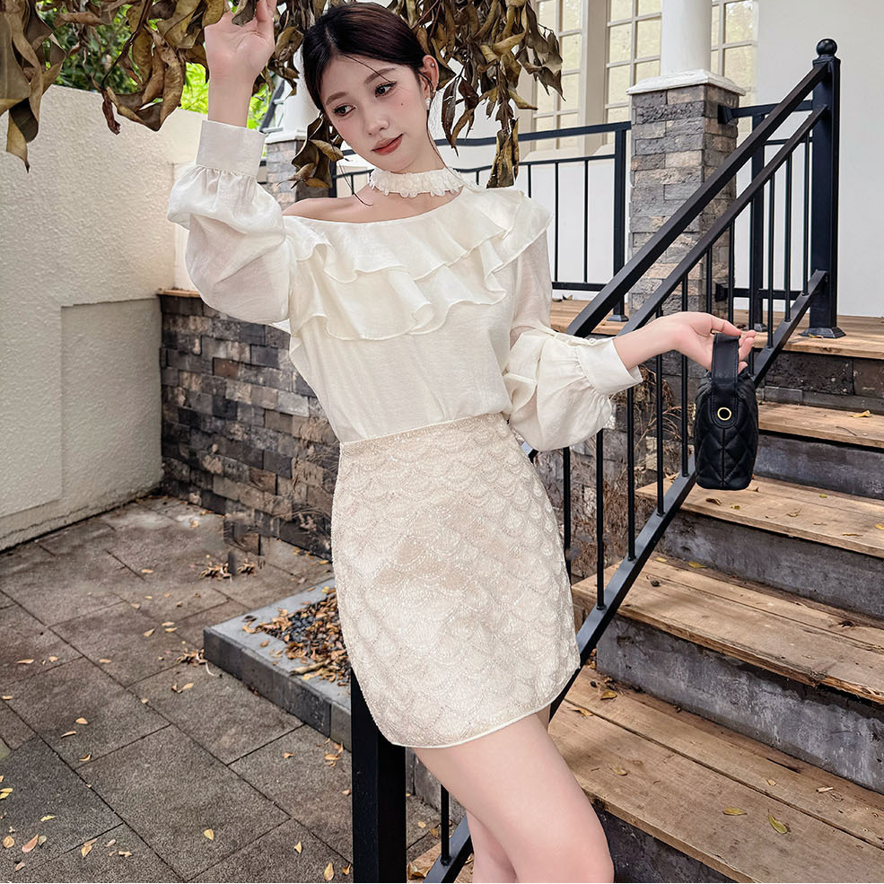 ワンショルダーフリルカラーブラウス(3colors)