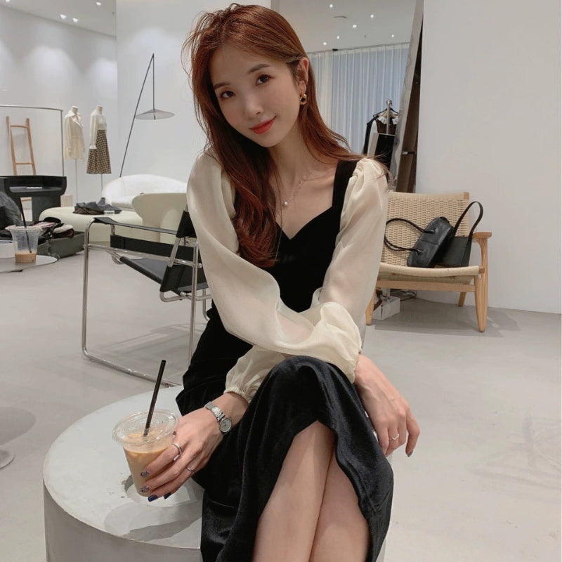 シフォンスリーブベロアワンピース