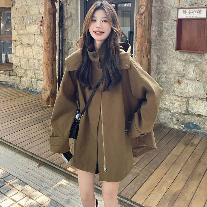 フード付コクーンシルエットハーフコート