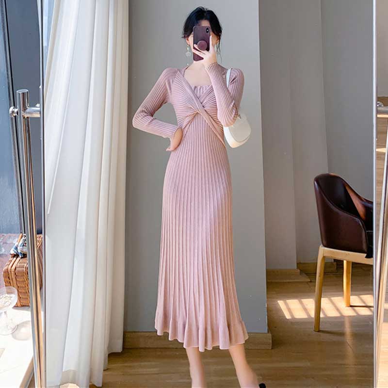 ツイストリブニットワンピース(4colors)