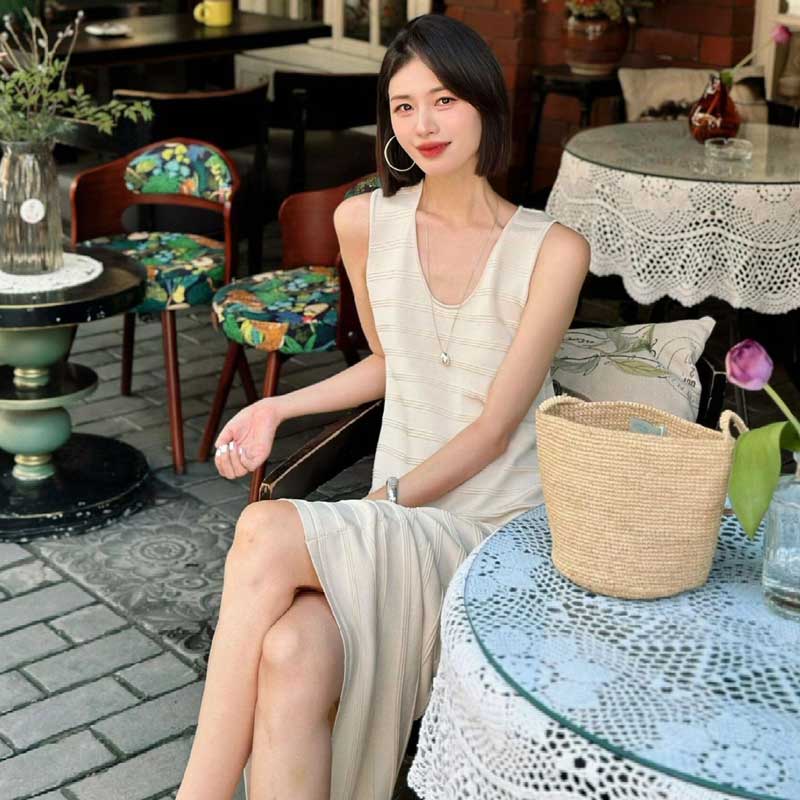 ノースリーブボーダーワンピース