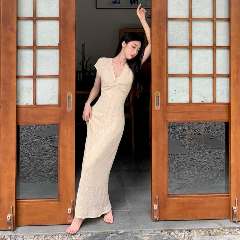 メッシュレースマキシワンピース