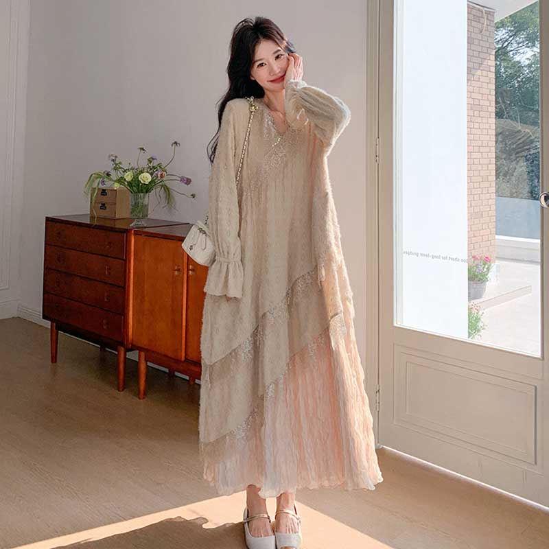 アンティークレースロングワンピース