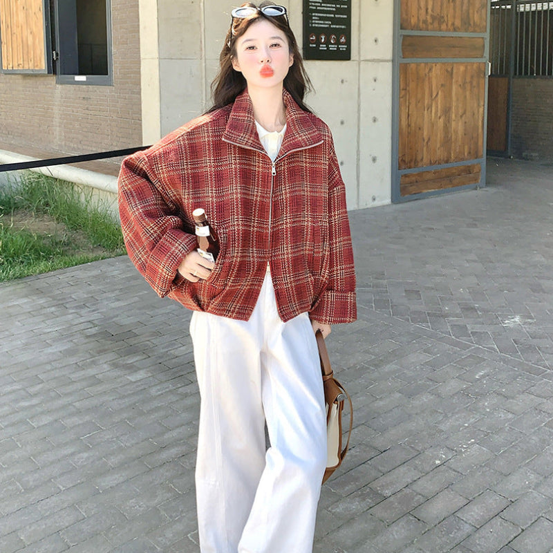 ブロックチェックショートコート