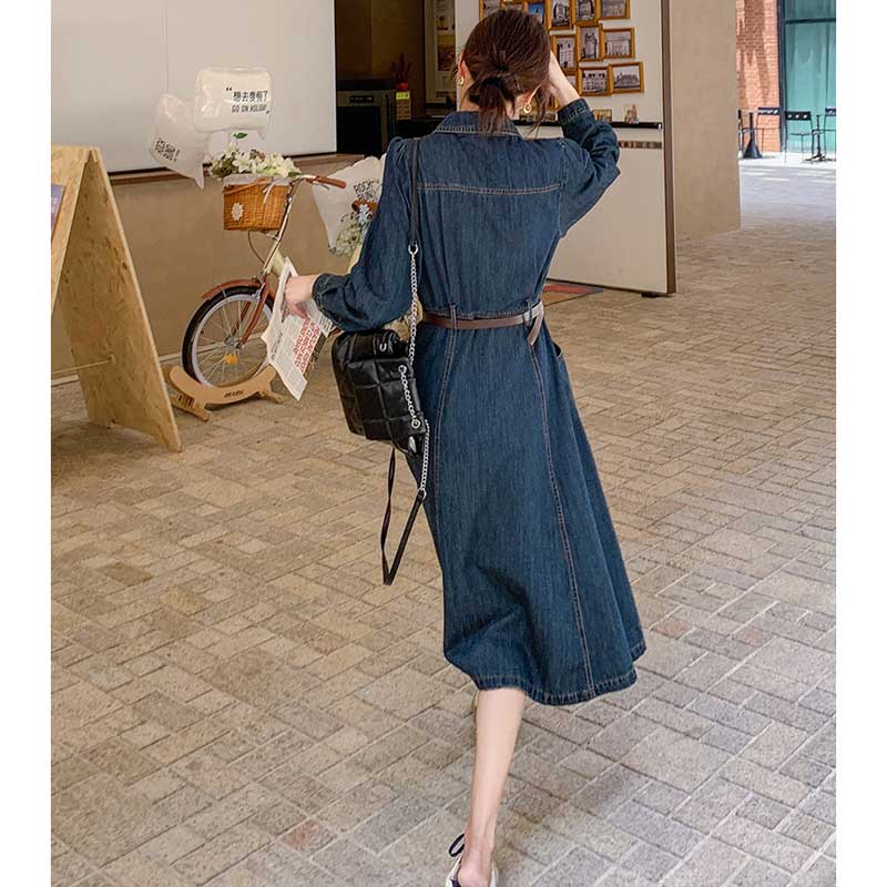 レトロ調デニムシャツワンピース