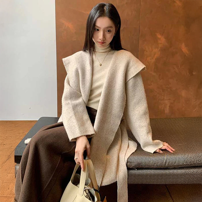 ☆美品☆ガウン風フード付きコート♪ フード付きガウンコート(4colors)（ベージュ・白・灰・黒）秋/冬