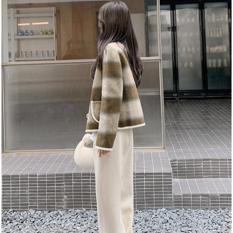 美品✨TICCA ノーカラー　ジャケット　コート　グレンチェック　ブラウン グレンチェックノーカラーコート【AOKI公式通販】