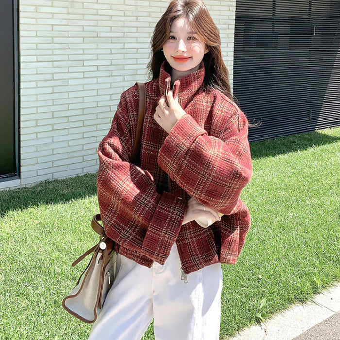 ブロックチェックショートコート