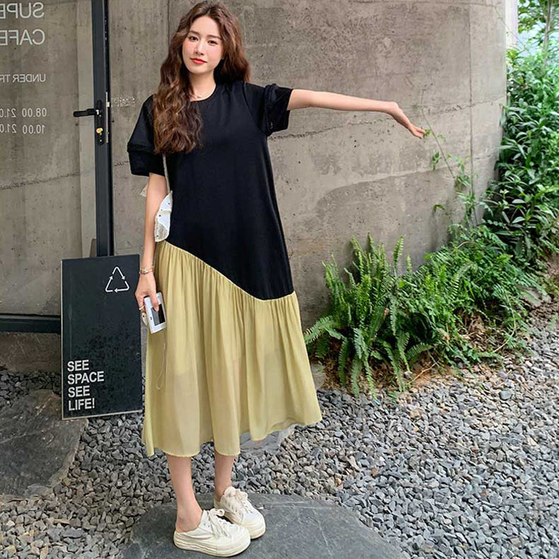 アシンメトリーギャザー切替ワンピース