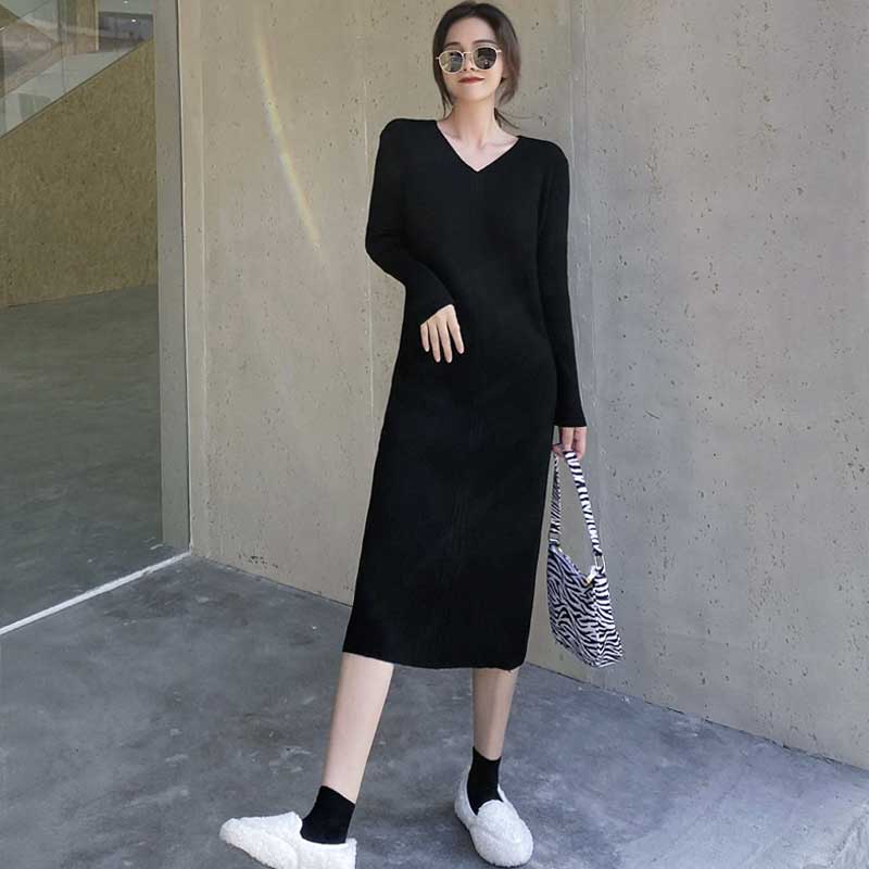 Vネックリブニットワンピース(2colors)
