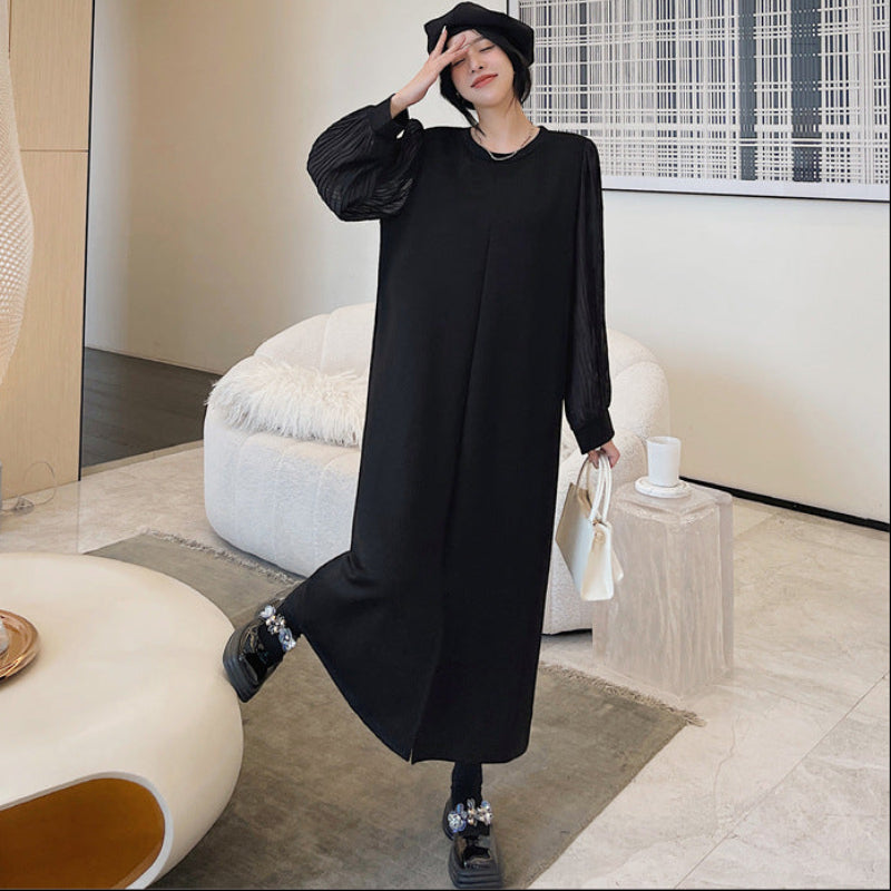 シフォンロングスリーブブラックワンピース