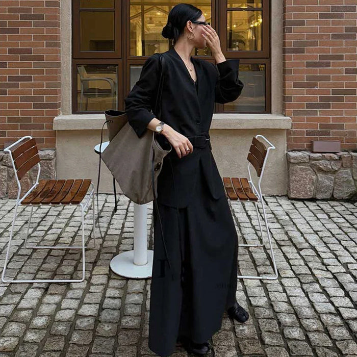 ワイドベルト付きノーカラージャケット(2colors)