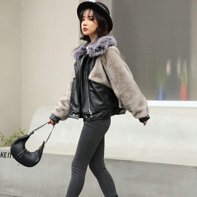 フェイクファーデザインPUジャケット