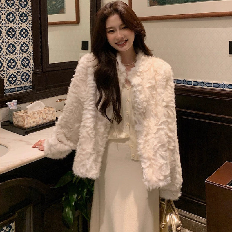 フェイクミンクスタンドカラージャケット(3colors)