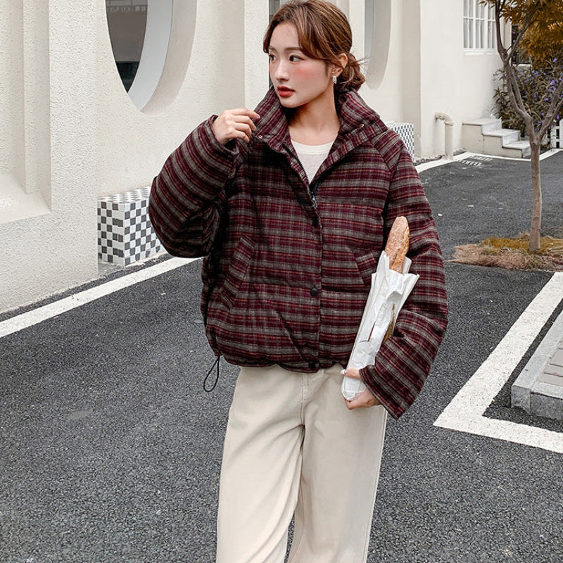 クラシカルチェックダウンジャケット (赤・黒) 冬 ホワイトダック