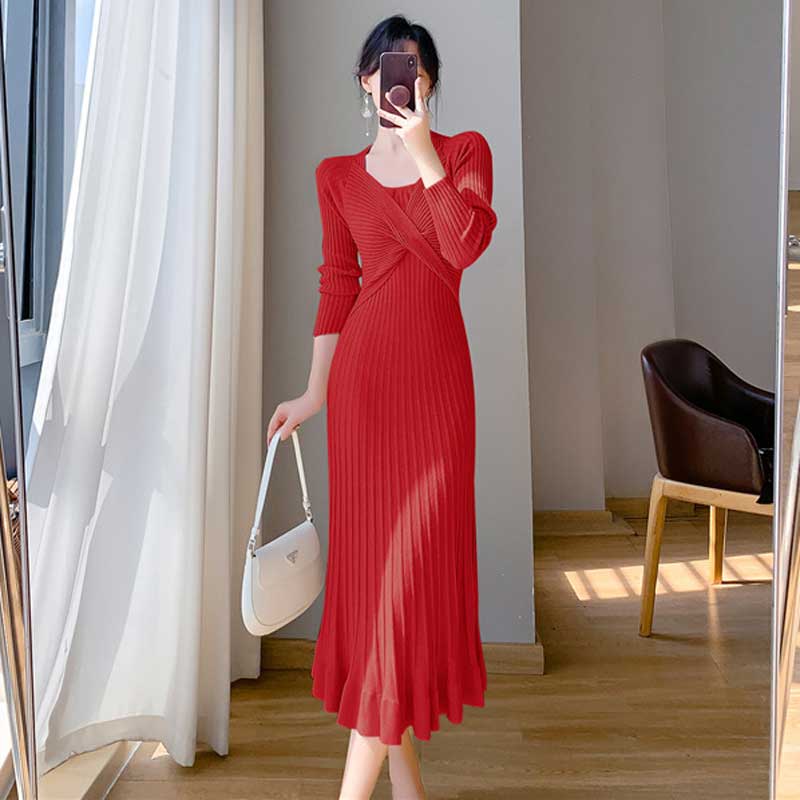 ツイストリブニットワンピース(4colors)