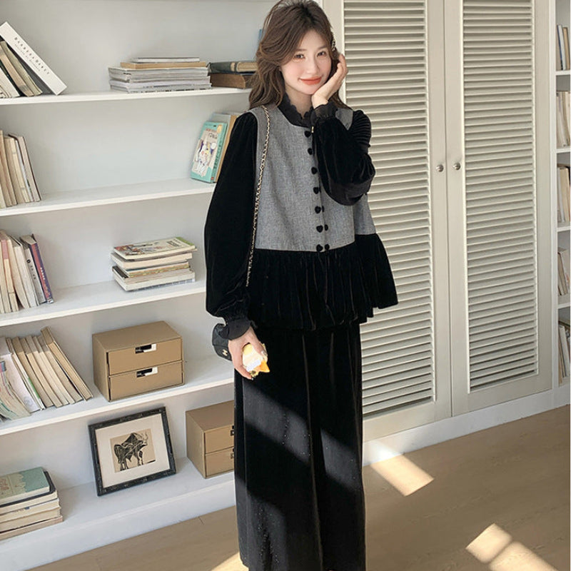 エレガンスベルベットベスト×トップス×スカート３点セット