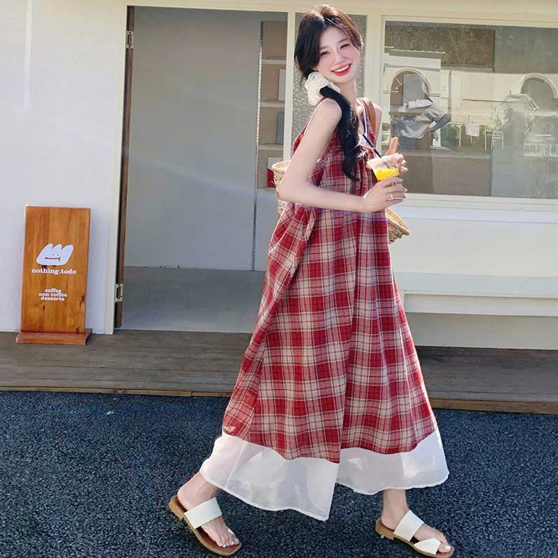 レイヤード風マキシチェックワンピース
