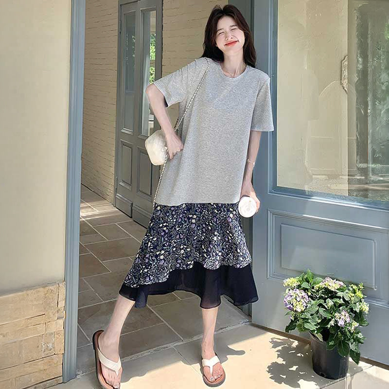 アシンメトリーパッチワークワンピース