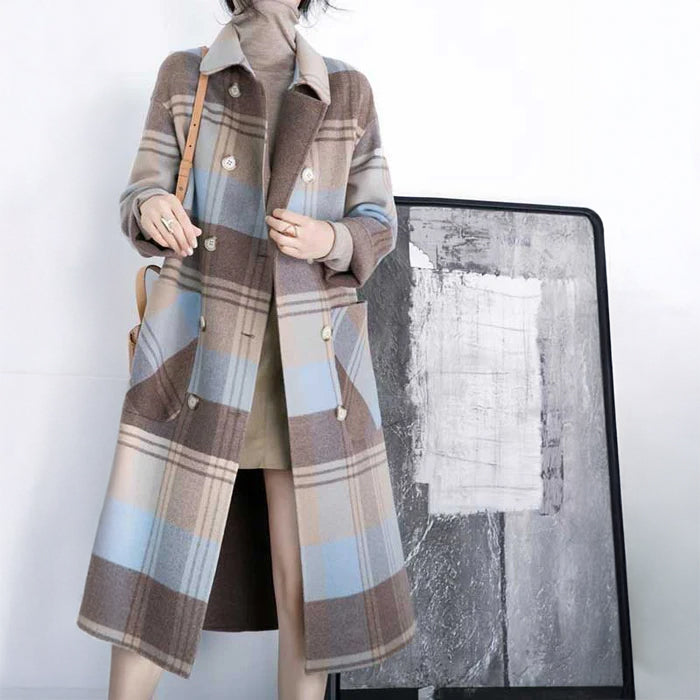 チェック柄ロングチェスターコート