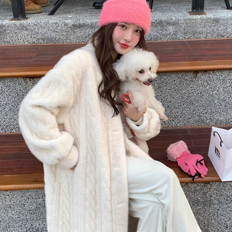 ケーブルデザインロングコート(2colors)