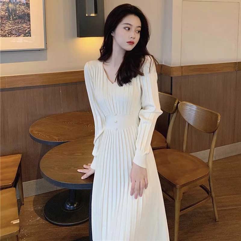 Vネックリブニットワンピース(2colors)