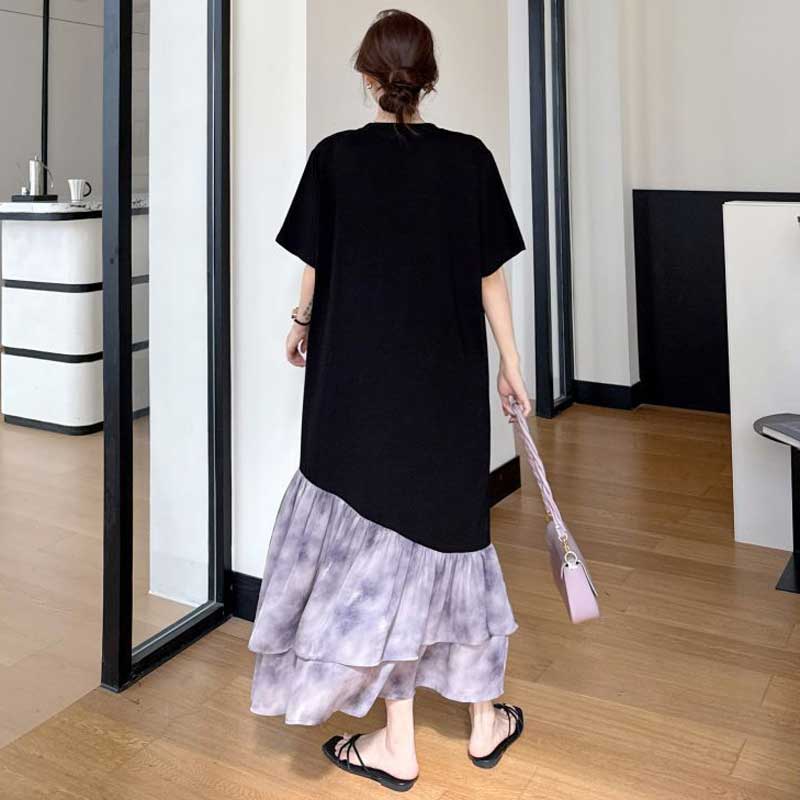 アシンメトリー切替Tシャツワンピース