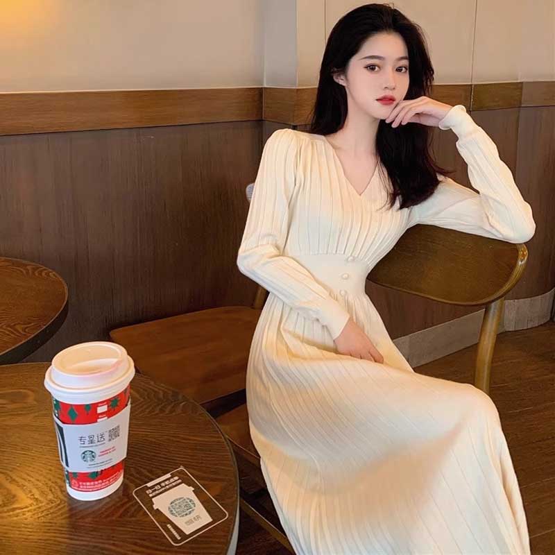 Vネックリブニットワンピース(2colors)