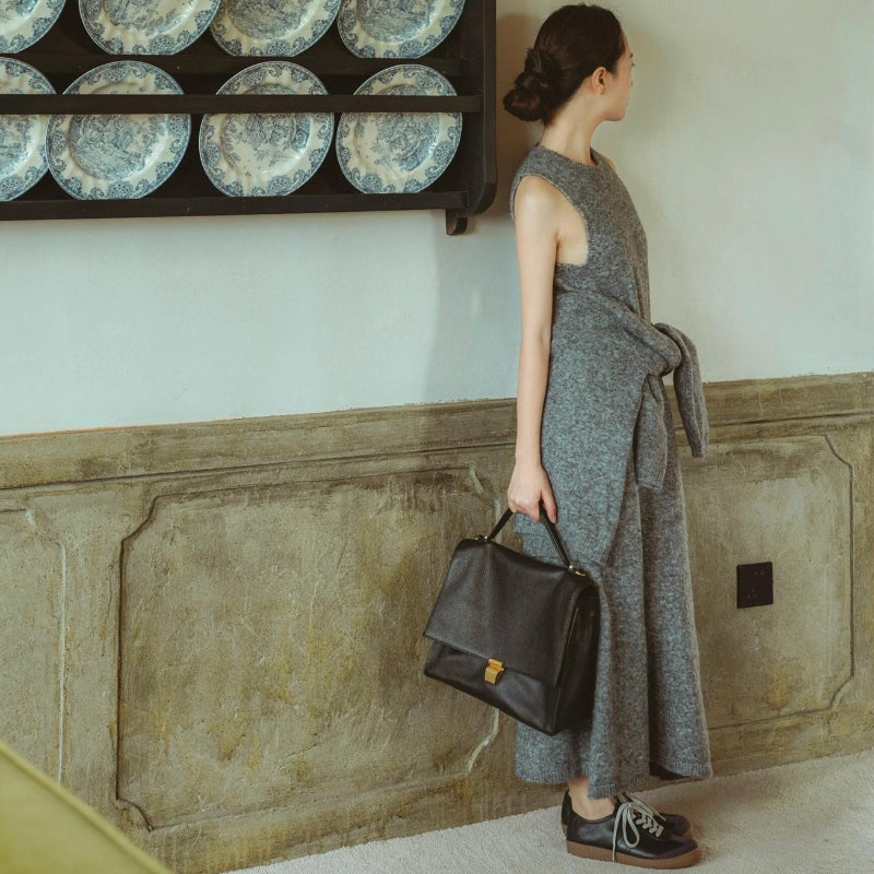 Vネックカーディガン×ニットワンピースセット