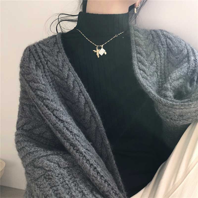 ケーブル編みロングニットカーディガン(2colors)