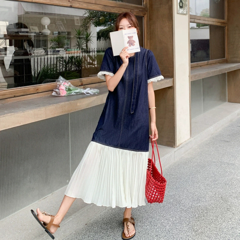 シフォン切り換えデニムワンピース
