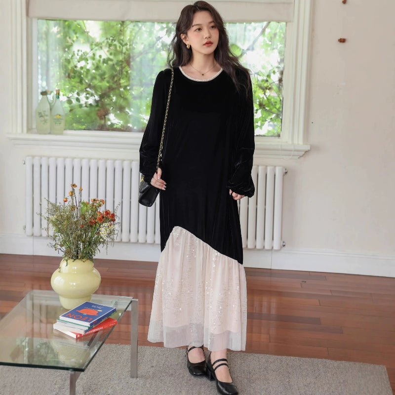 レースデザインベルベットワンピース