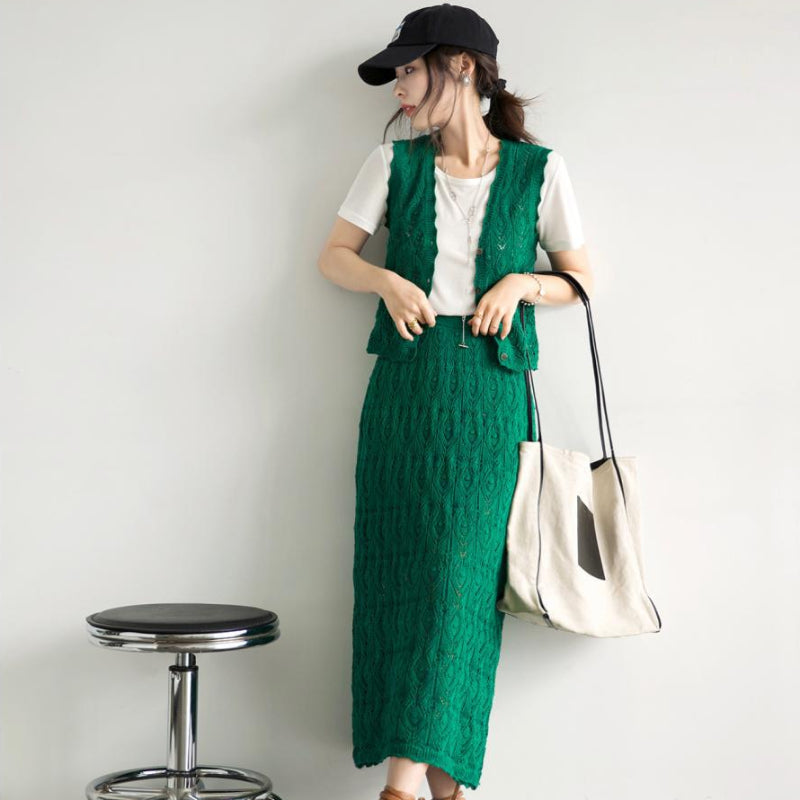 クロッシェレーストップス×スカート(2colors)