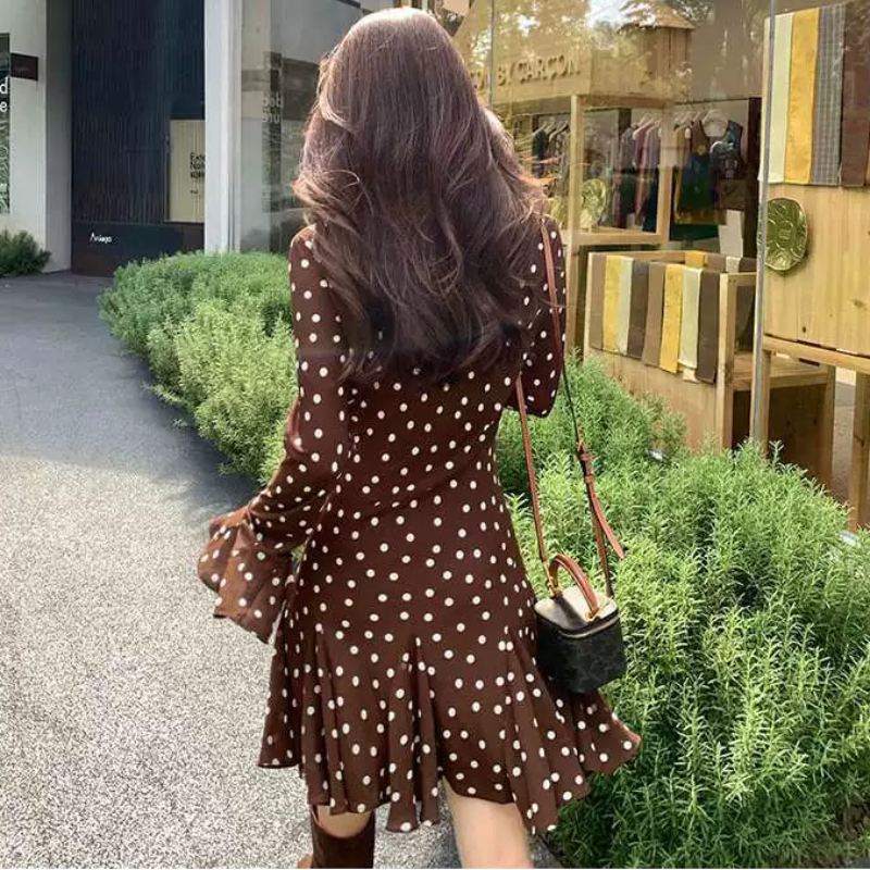 ドットプリントミニ丈ワンピース