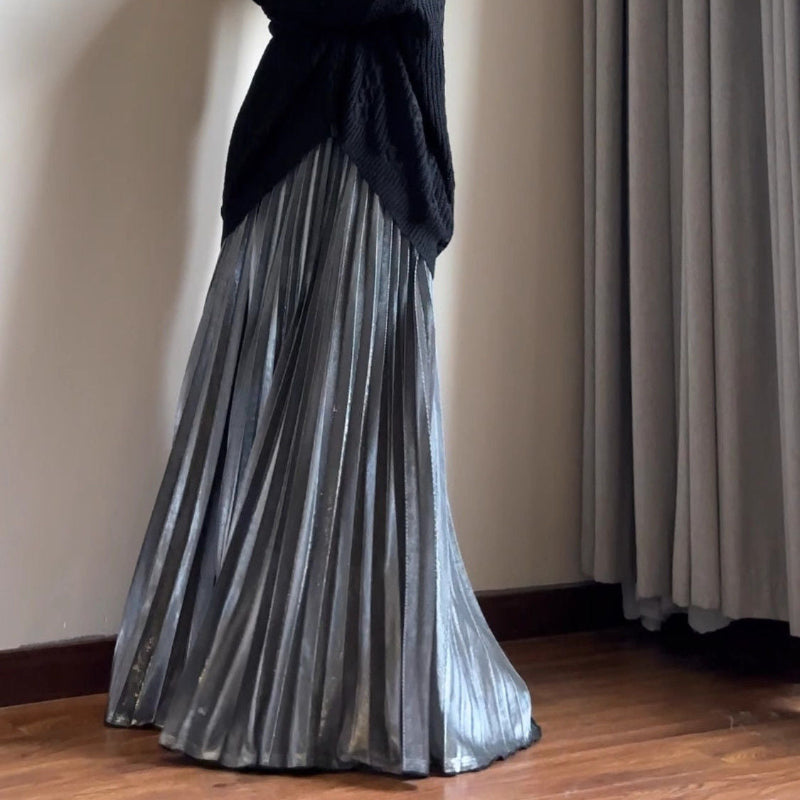 シルバーロングプリーツスカート