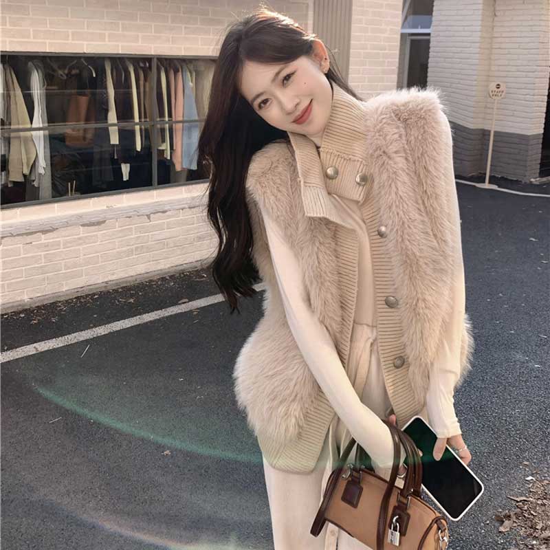 ファー切替ニットベスト(2colors)