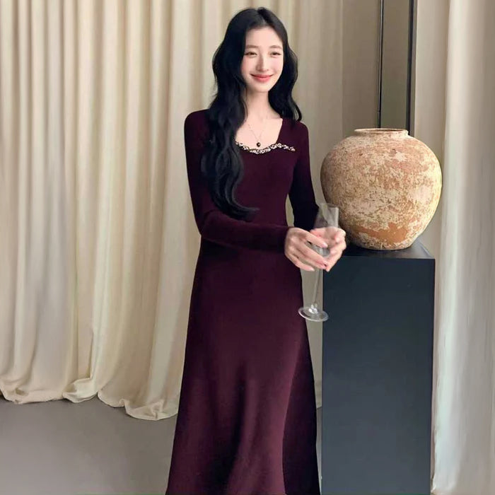 ビーズデコルテロングワンピース(2colors)