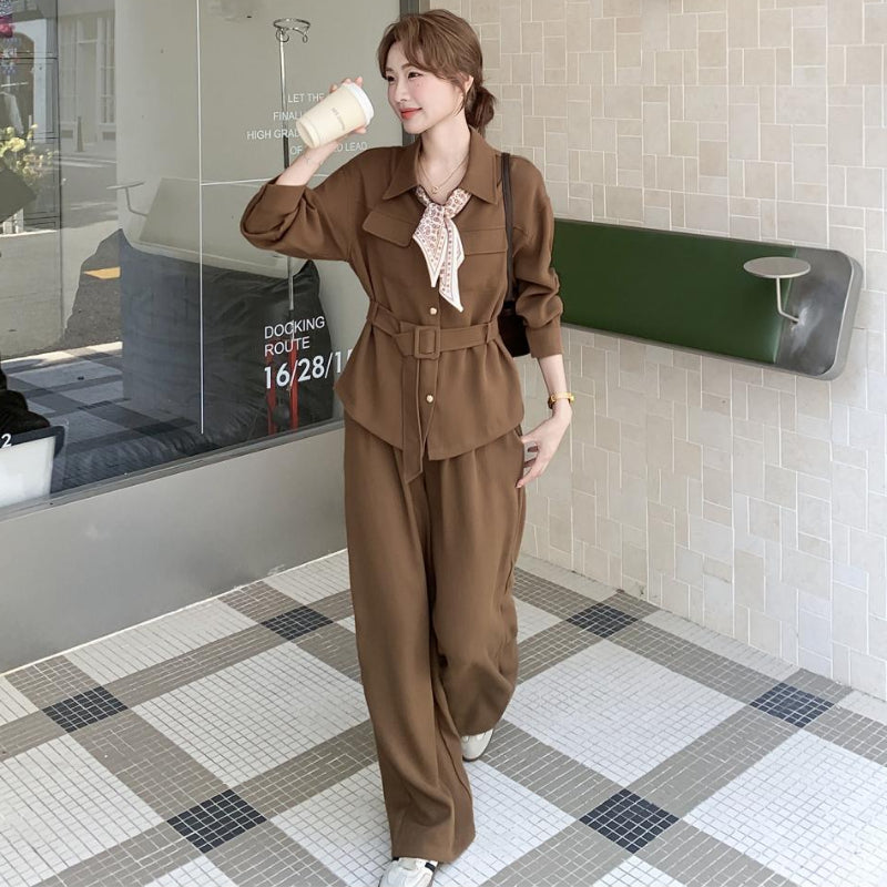 ウエストベルトシャツ×ワイドパンツセットアップ(2colors)