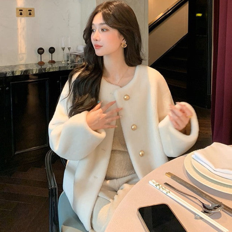 ゴールドボタンウールショートコート(2colors)